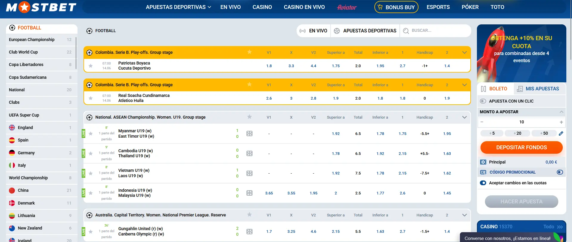 Apuestas de fútbol en Mostbet