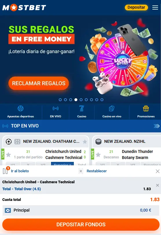 Apuestas deportivas en la aplicación móvil Mostbet