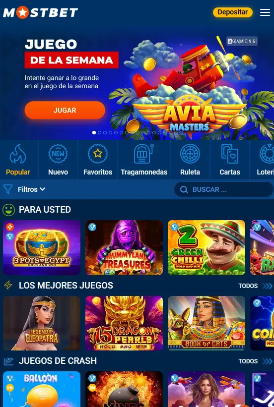 Casino en la aplicación móvil Mostbet
