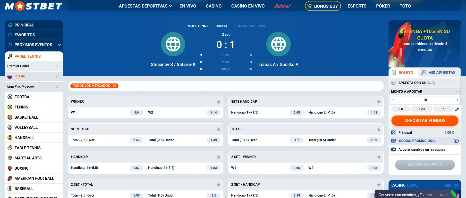 Estrategias de apuestas de pádel en Mostbet