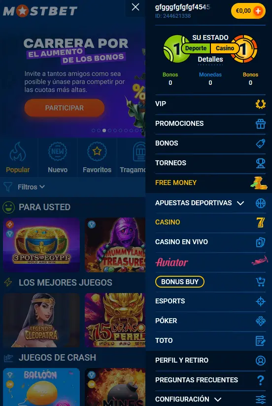 Funcionalidad de la aplicación móvil Mostbet